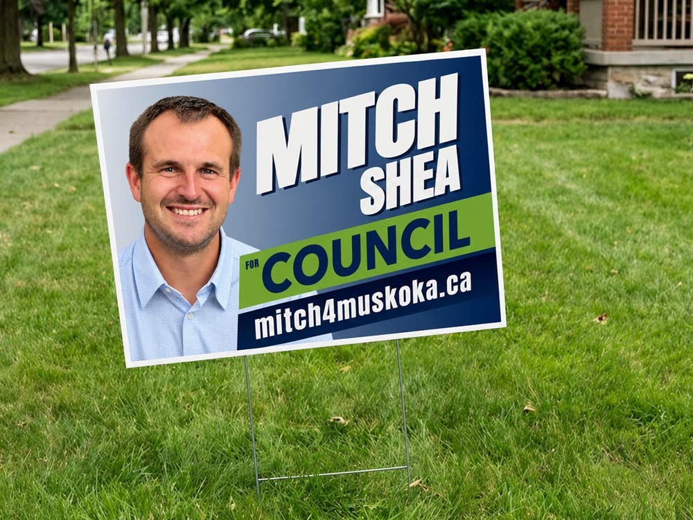 A Mitchell Shea for Ward B lawn sign